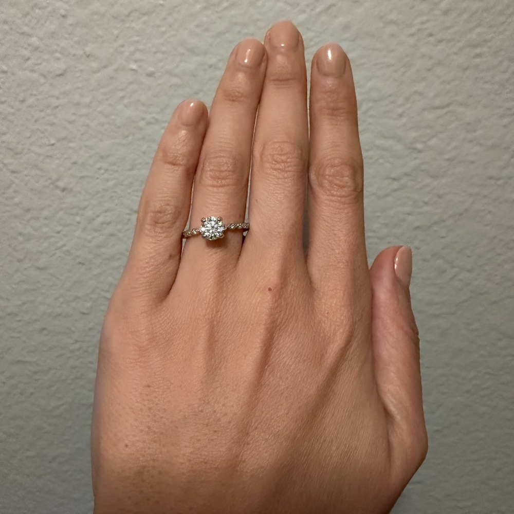 Moissanite 6.5mm Round Brilliant 14k White Gold Engagement Ring Size US 7.5